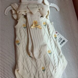Cream Knit Baby Outfit with Floral Details